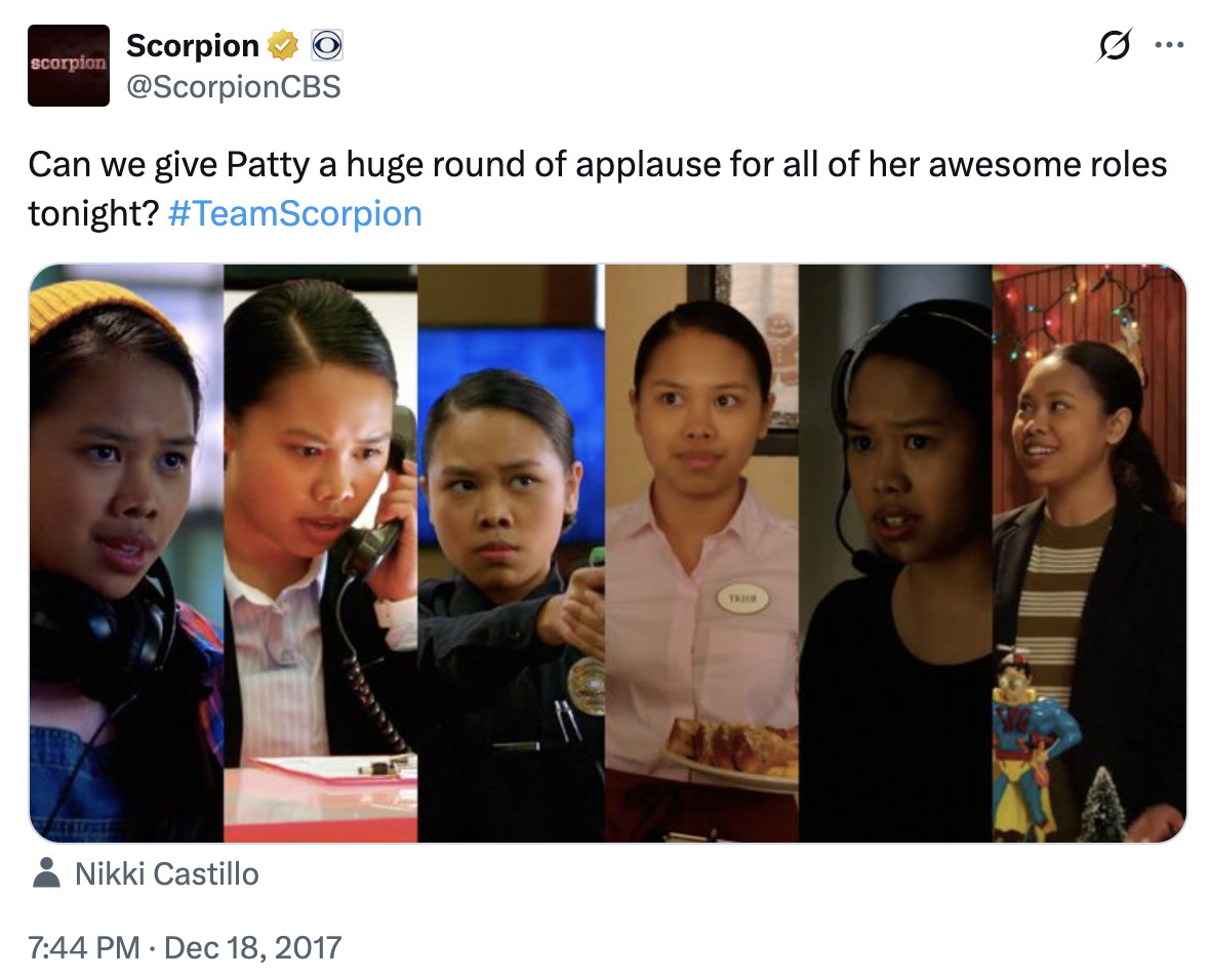 CBS Scorpion Twitter Post about Patty
